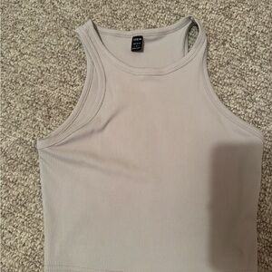 SHEIN Ribbed High-Neck Tank Top in Light Taupe